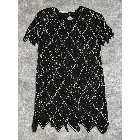 Silhouettes Dress Women's 20 ROARING 20s Sequins Beaded Flapper Girl Dress Black - Picture 1 of 17
